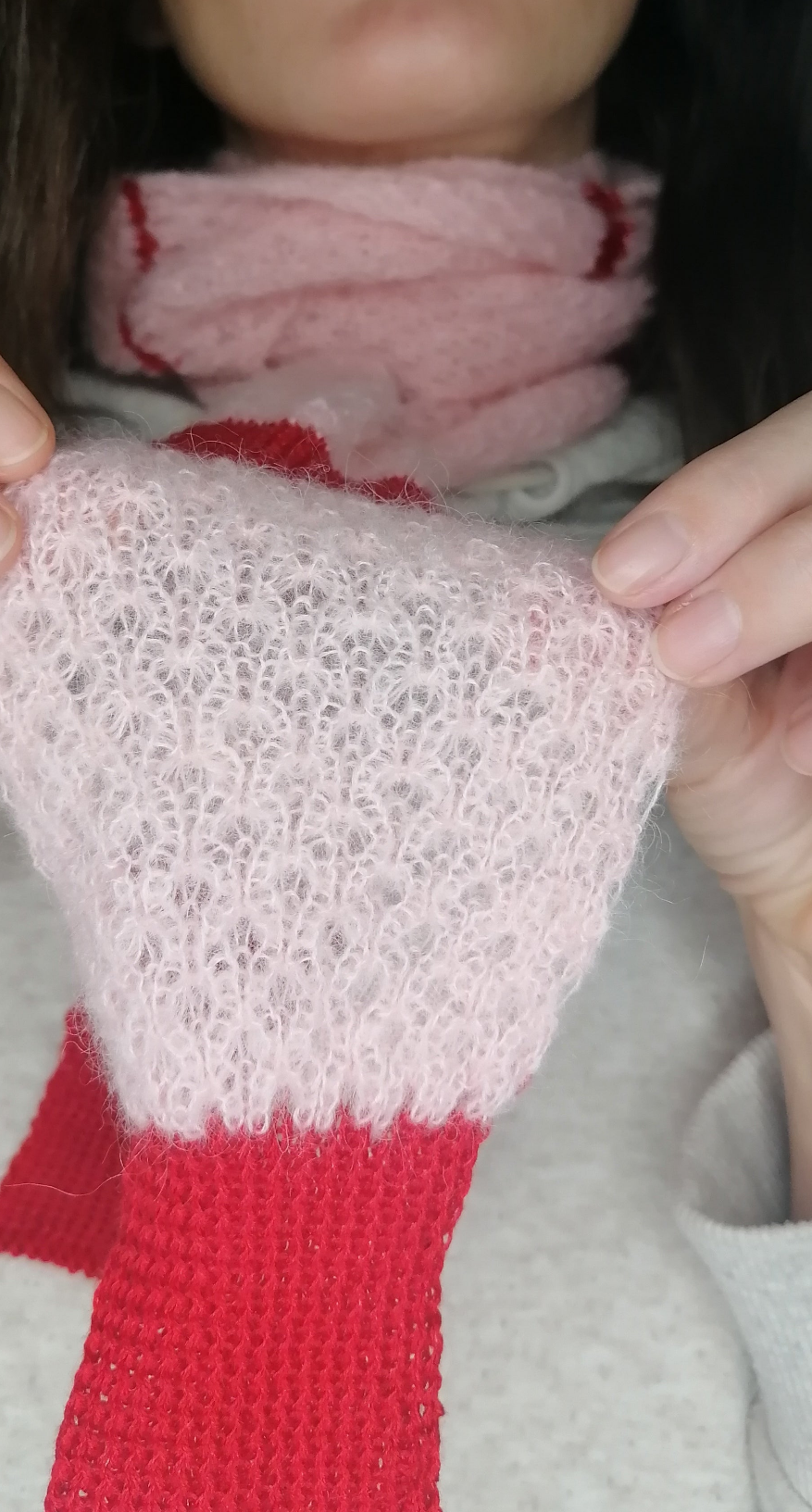 Narrow scarf pink red | Kid Mohair