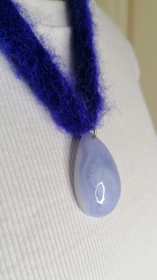 Halskette Chalzedon blau Babyalpaka