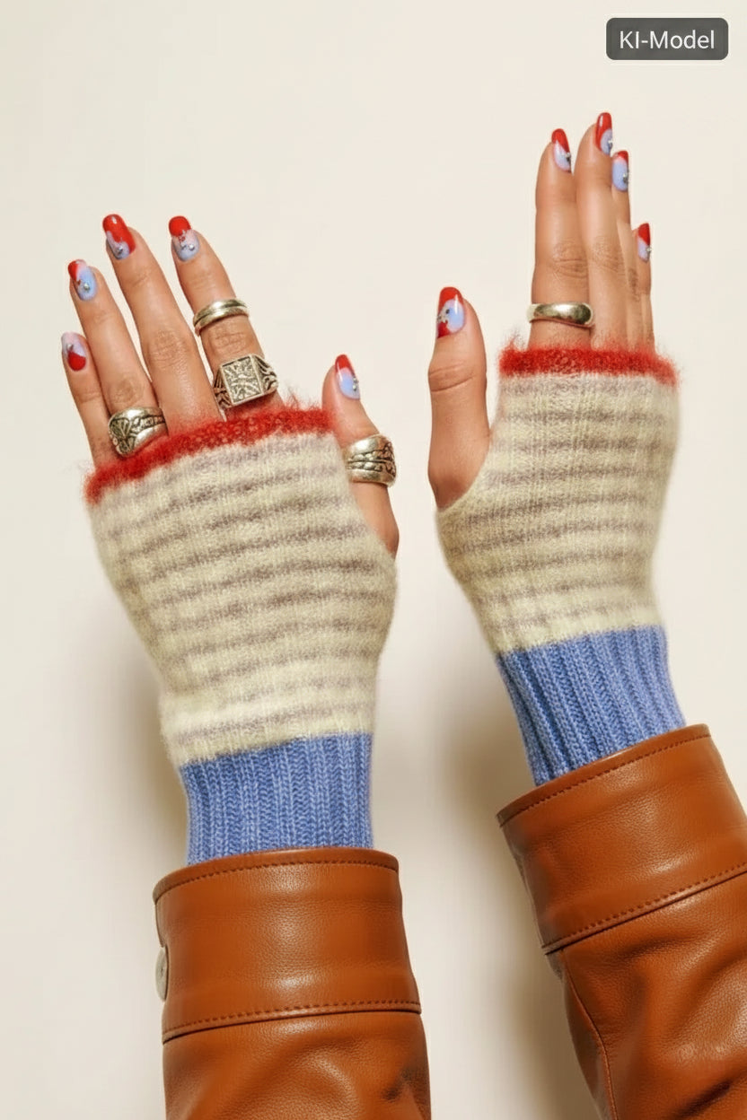 Stulpen | Fingerlose Handwärmer – Alpaka, Super Kid Mohair & Merino – Multi-Color Unikat