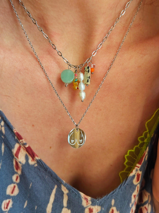 Edelstahlkette mit bunten Anhängern | Aventurin & Perlen