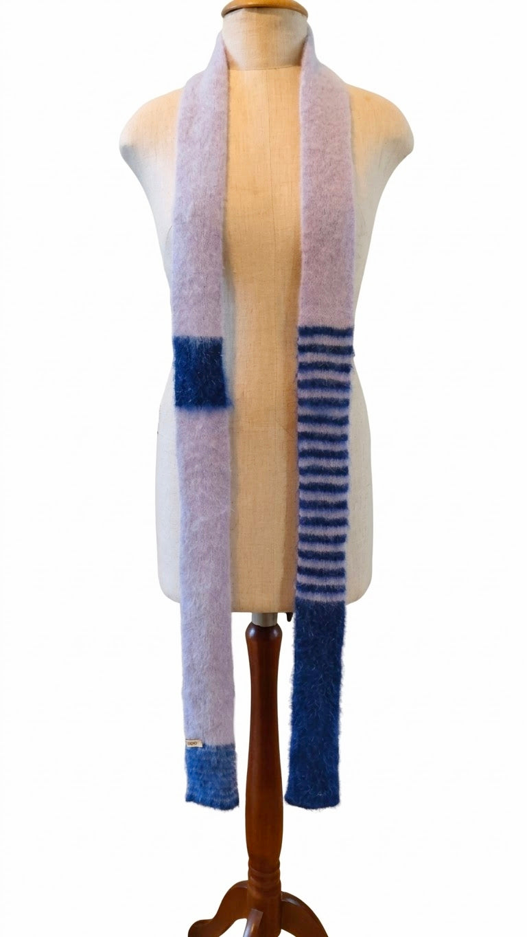 Dunkelblau & Blasslila Fluffy Skinny Schal – Extra Langer Alpaka-Mix