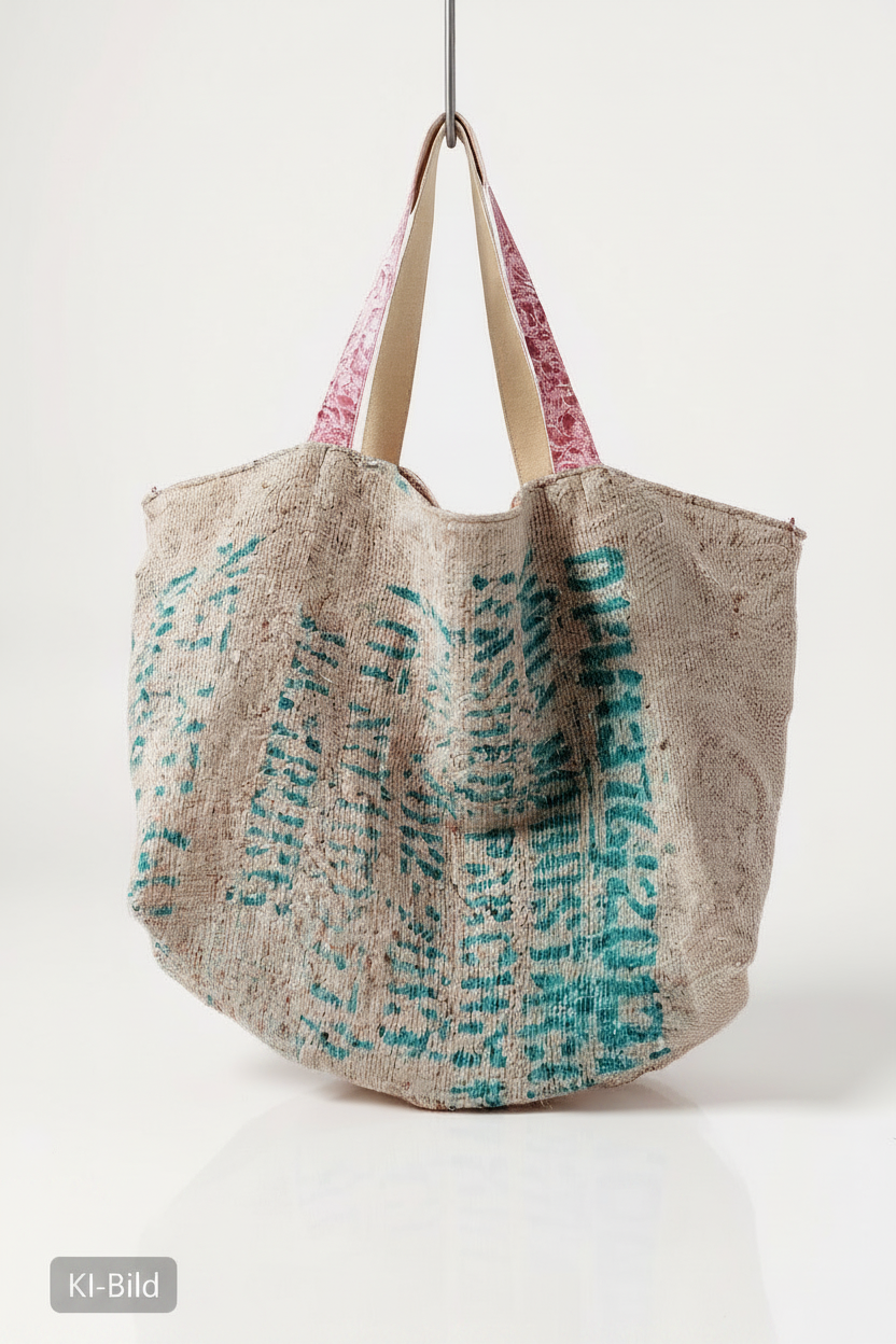 XL Shopper 'Trape' Natur - Vintage Kaffeesack, Leder rosa