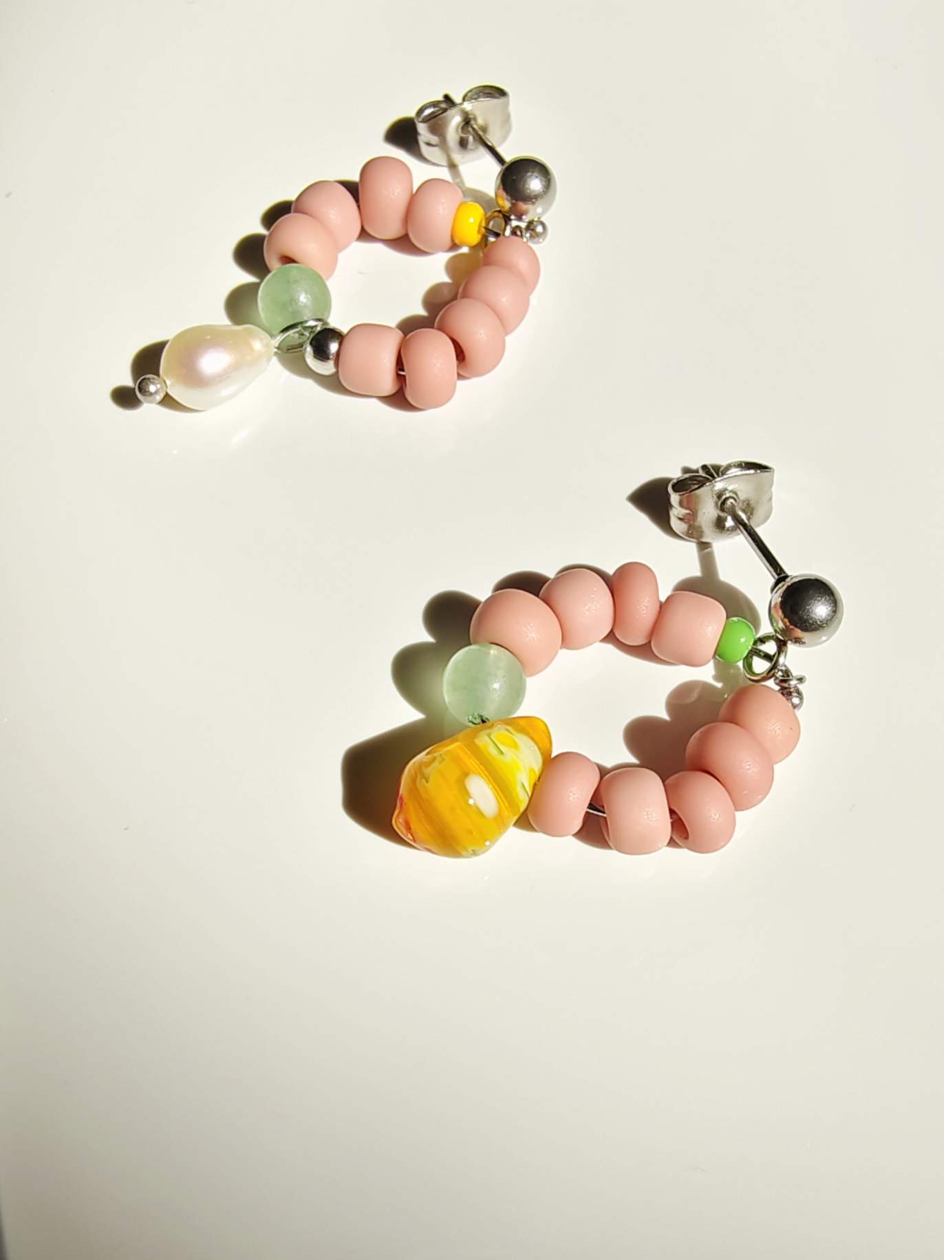Ohrringe mit Perle, Aventurin, Glas