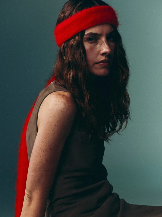 Skinny Scarf aus Superkid Mohair – Rot mit pinken Enden