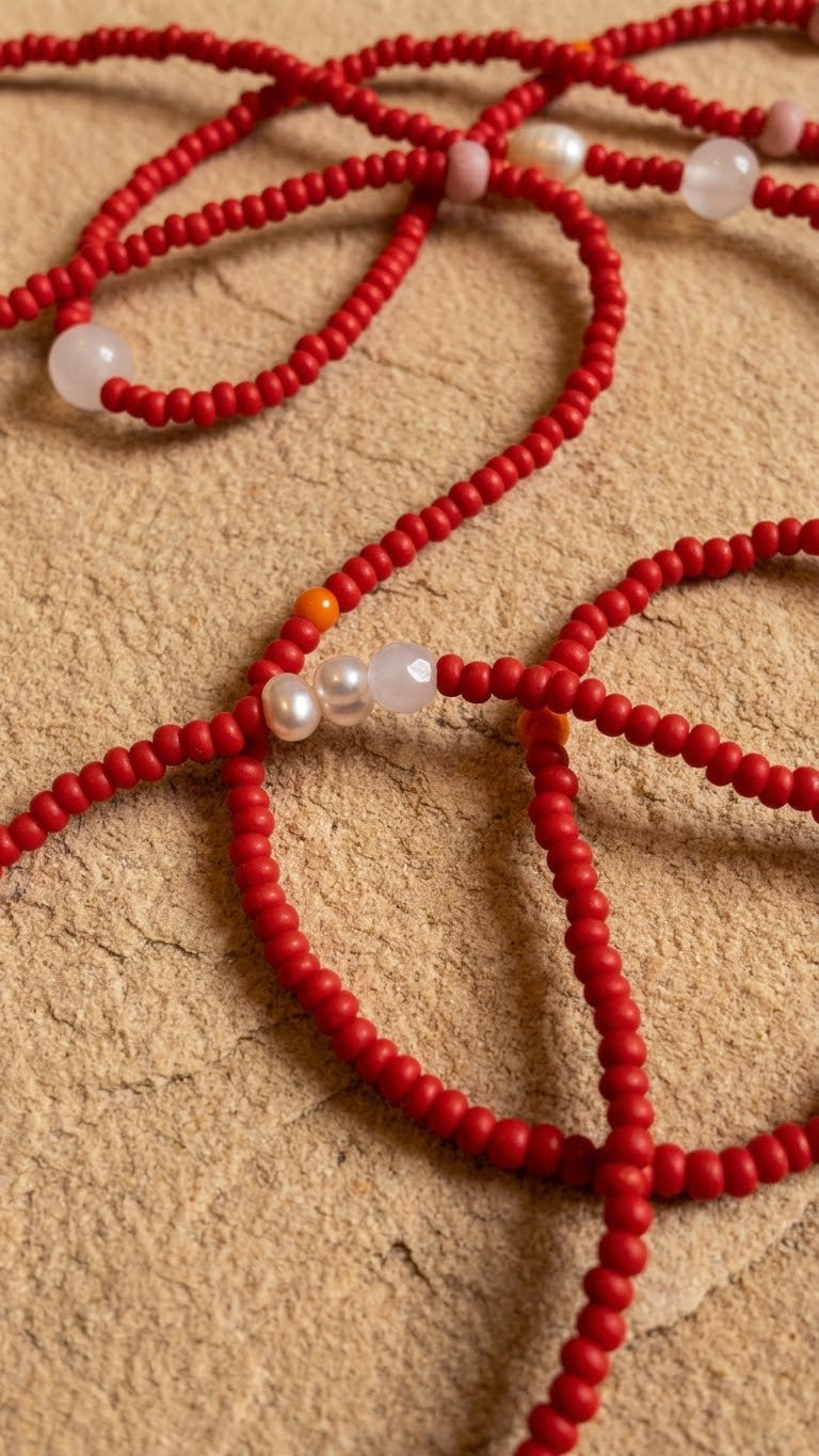 Rote Kette mit Perlen | lange Halskette