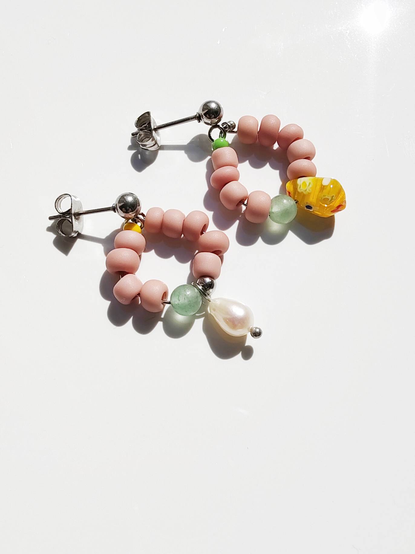 Ohrringe mit Perle, Aventurin, Glas