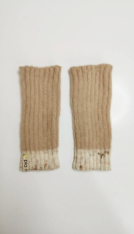 Fingerlose Handwärmer – Mohair & Merino – Beige Tweed