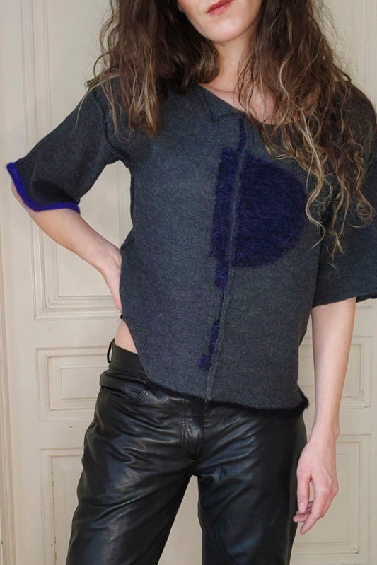 Strickshirt dunkelgrau ultramarin | Mohair und Wolle | s-m