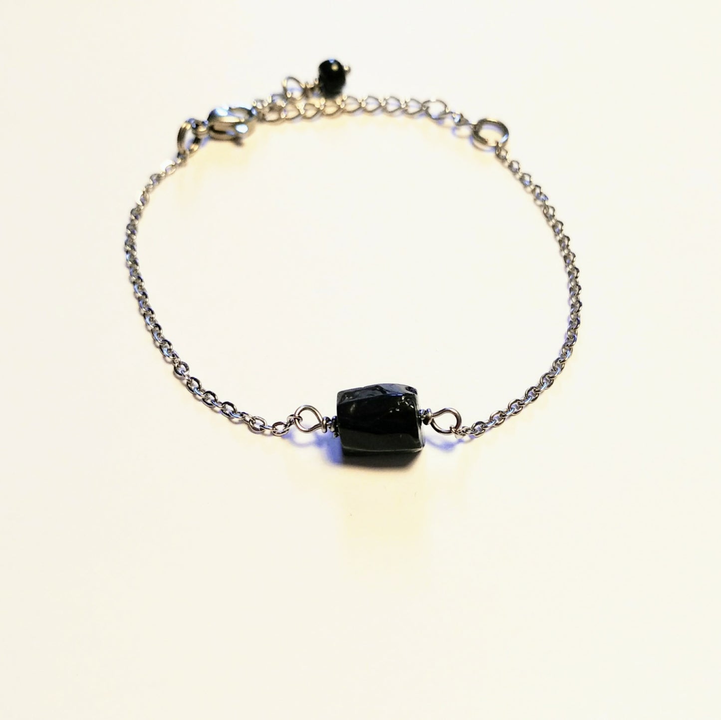 Schwarzer Turmalin & silber Armband schlicht schwarz | Edelstahl Schmuck