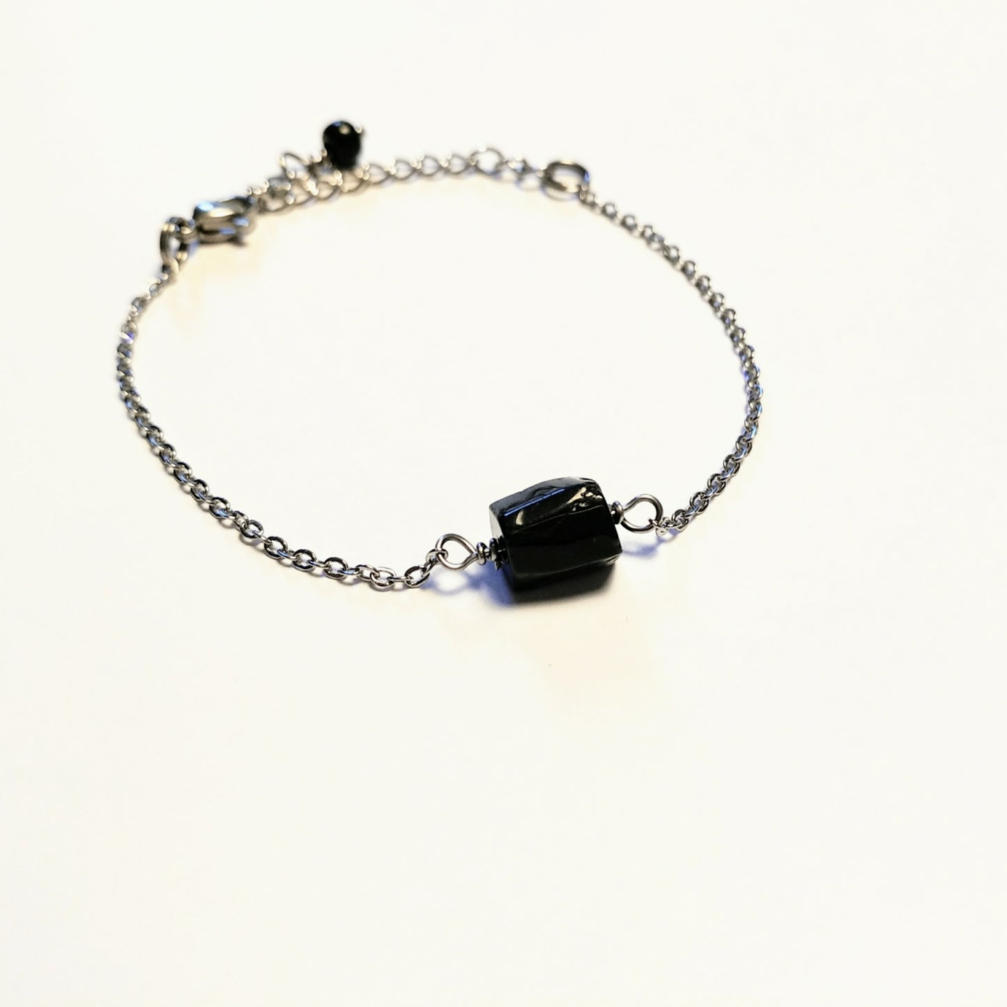 Schwarzer Turmalin & silber Armband schlicht schwarz | Edelstahl Schmuck