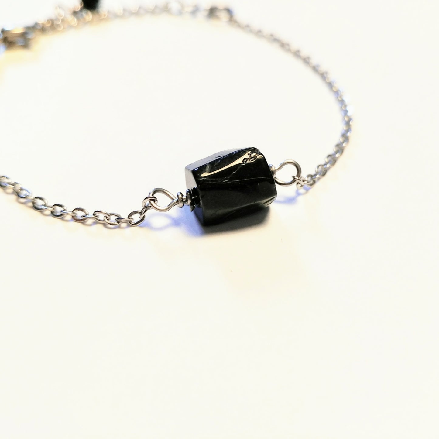 Schwarzer Turmalin & silber Armband schlicht schwarz | Edelstahl Schmuck