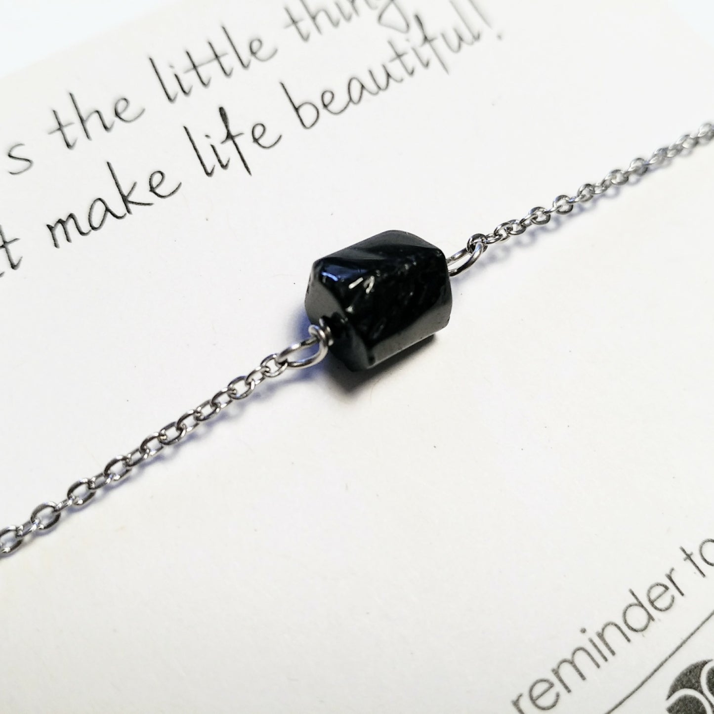 Schwarzer Turmalin & silber Armband schlicht schwarz | Edelstahl Schmuck