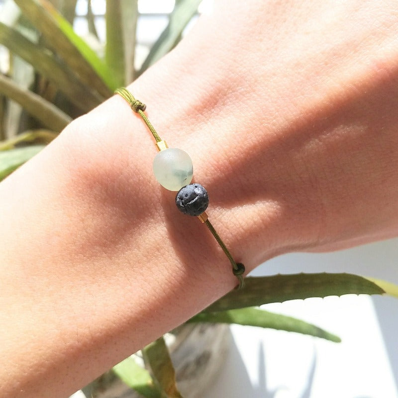 Zierliches Lava Prehnit Armband mit Sterlingsilber gold