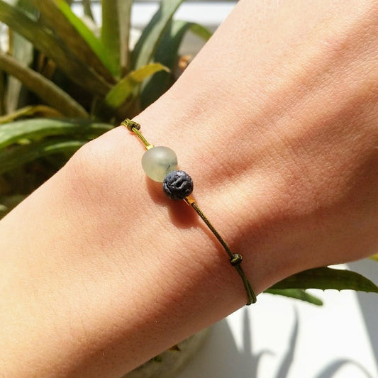 Zierliches Lava Prehnit Armband mit Sterlingsilber gold