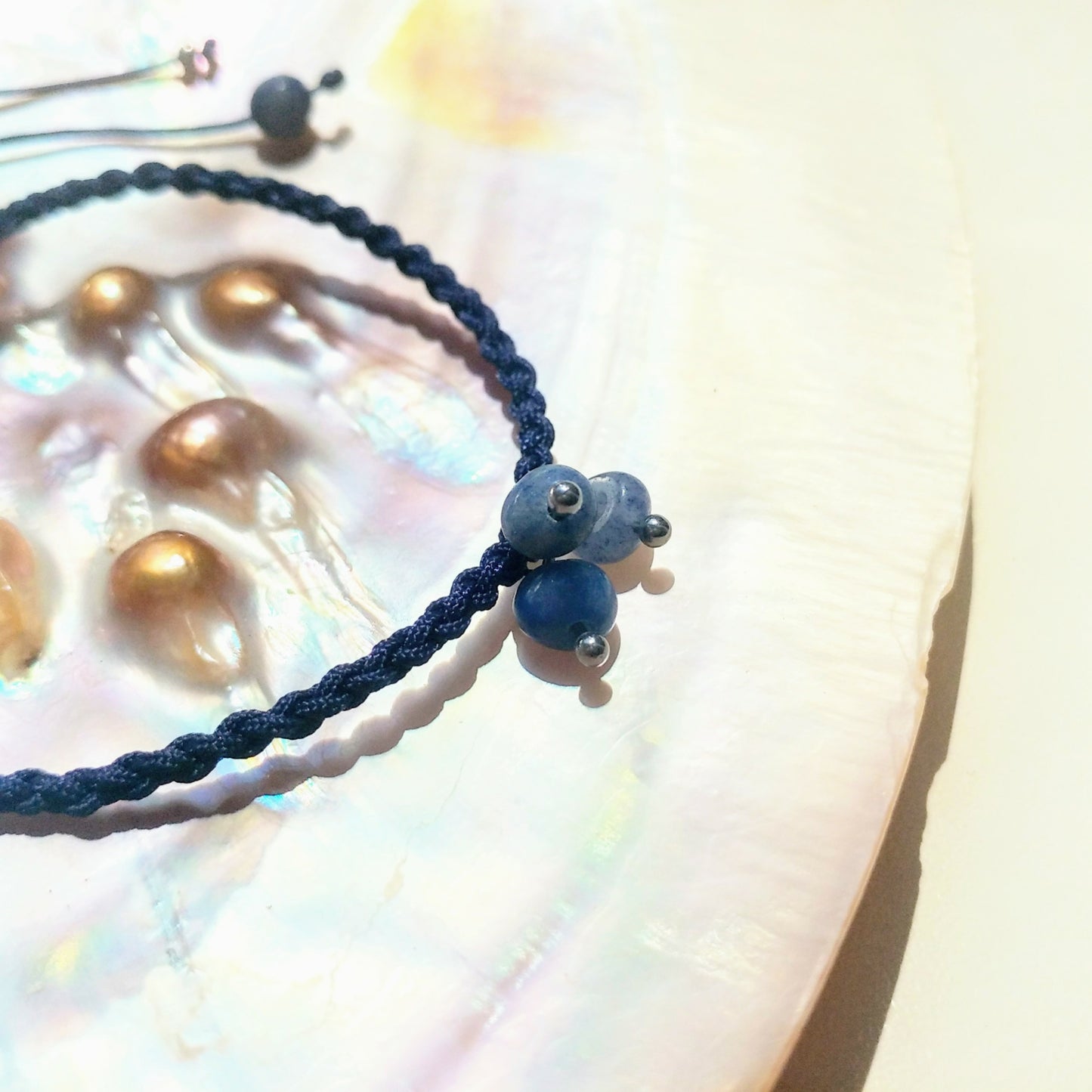 Blue gemstone bracelet braided - Dumortierite