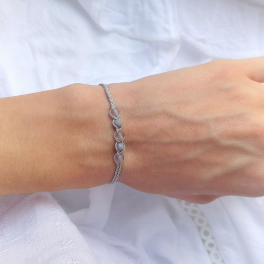Schmales Achat Armband geflochten - monochrom grau