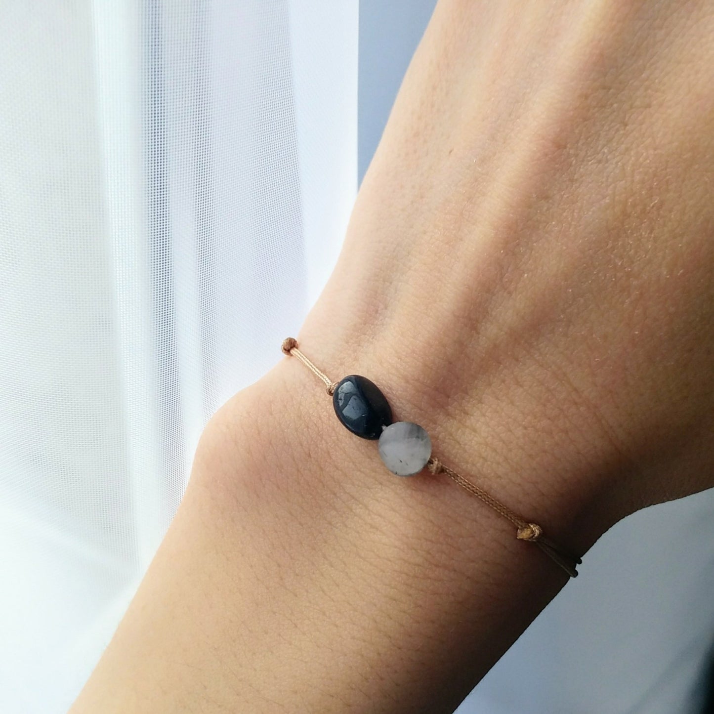 Schwarzer Turmalin & Turmalinquarz Armband beige schwarz weiß