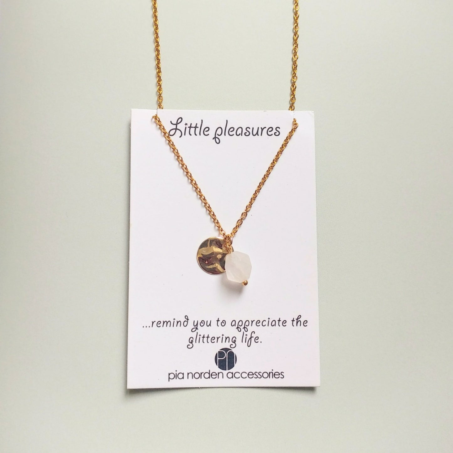 Rosenquarz Kette gold | Halskette mit Goldplättchen & Stein Anhänger