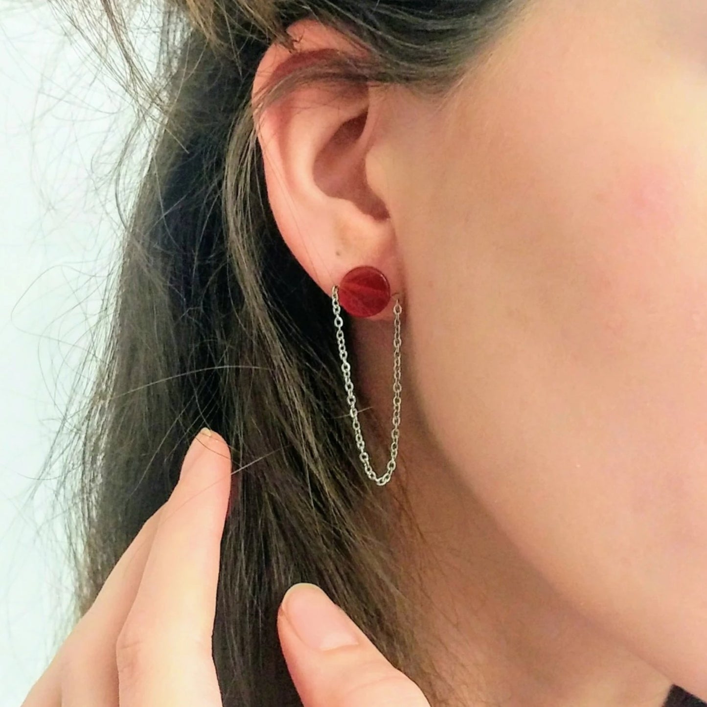 Edelstein Ohrstecker in silber aus Edelstahl mit rotem Karneol