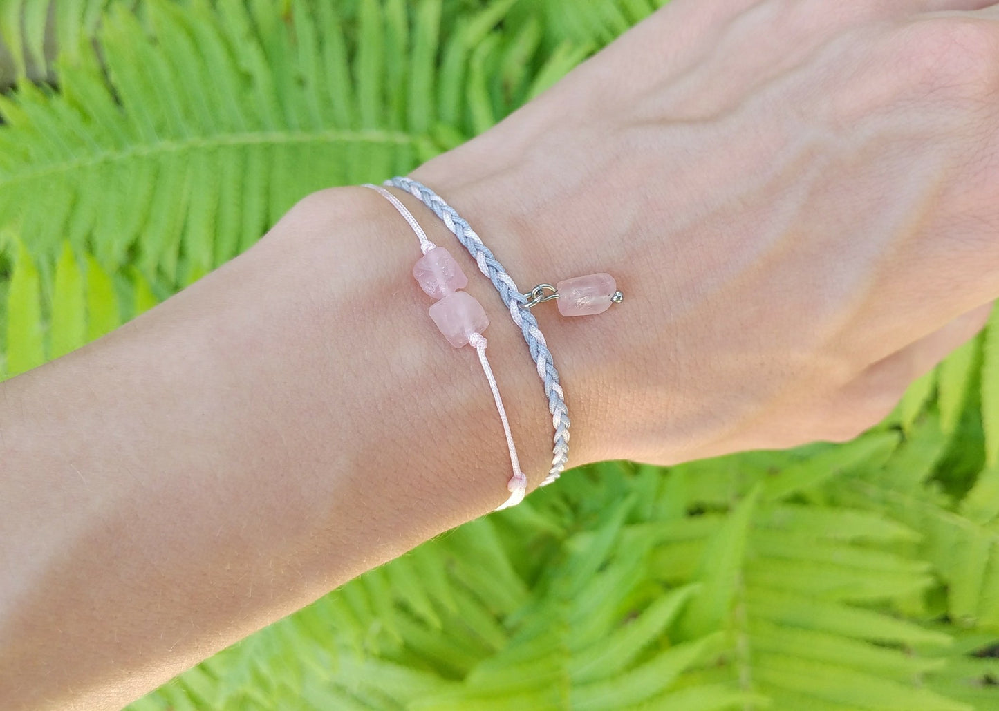 Rosenquarz Armband geflochten | rosa grau