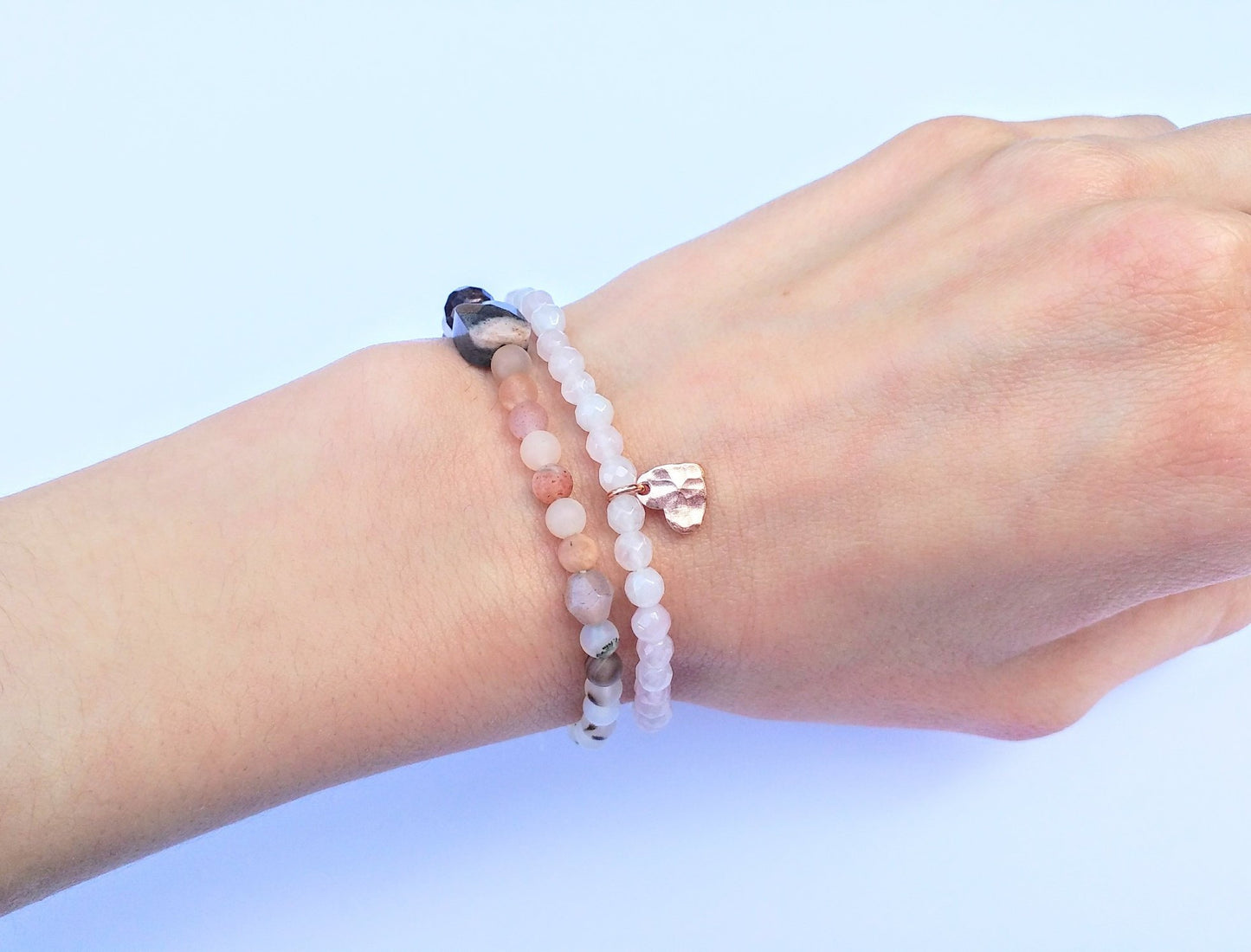 Herz Armband Rosenquarz Sterlingsilber rosévergoldet