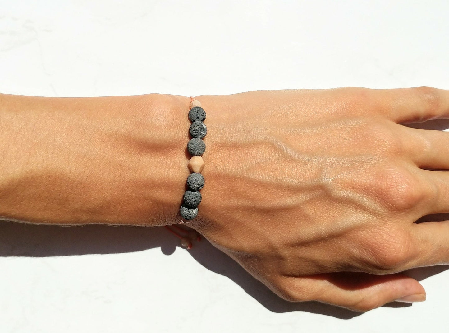 Bracelet Sunstone & Lava | salmon colored