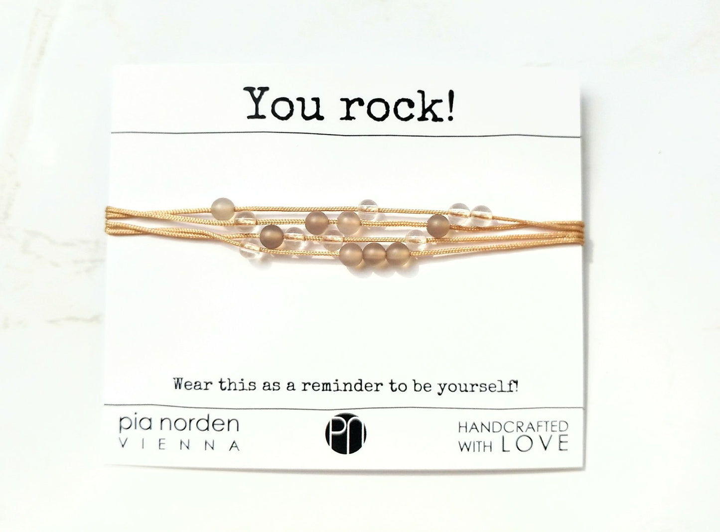 Mehrreihiges Armband - Achat & Bergkristall beige