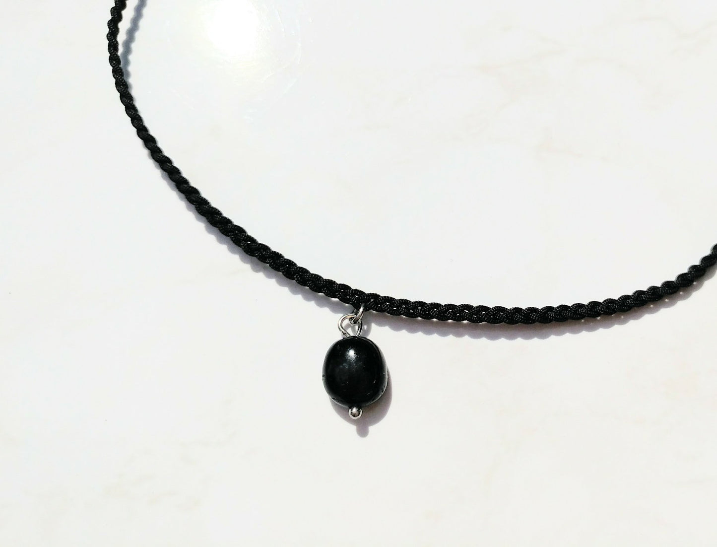 Schwarzer Turmalin Choker Halsband | Halskette geflochten