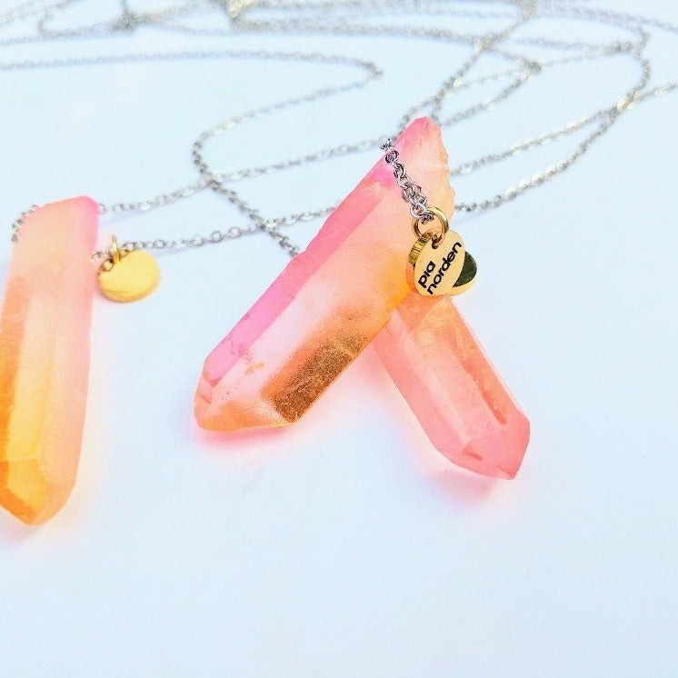 Lange Bergkristall Halskette in pink orange silber gold | pia norden
