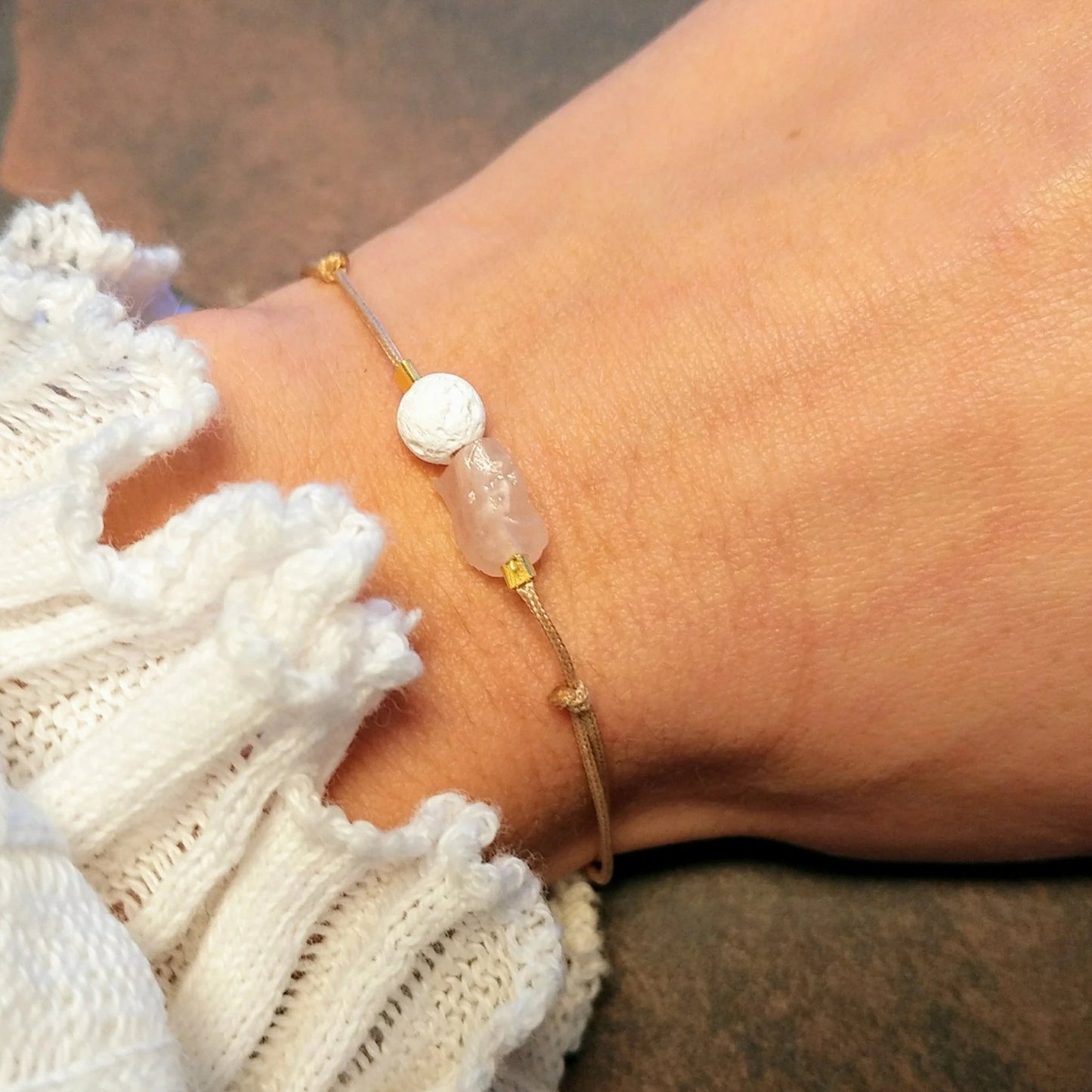 Natürliche Lava & Rosenquarz Armband - Aromatherapie Schmuck