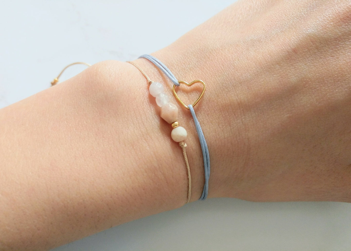 Armband Sonnenstein & Rosenquarz in beige rosa gold
