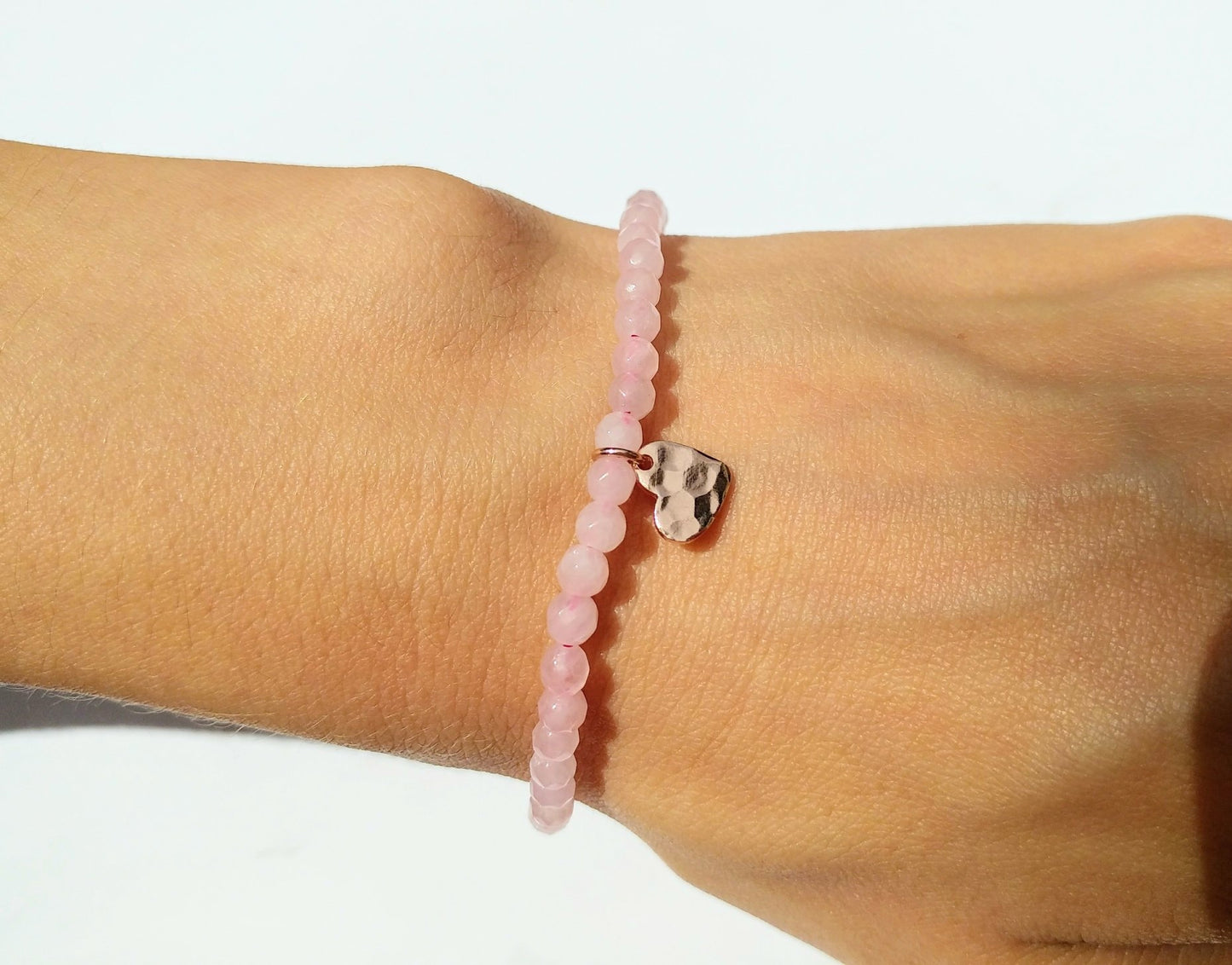 Herz Armband Rosenquarz Sterlingsilber rosévergoldet