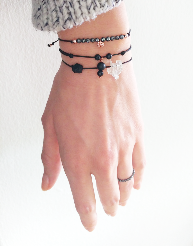 Schwarzer Turmalin & Kunzit Edelsteinarmband | pia norden