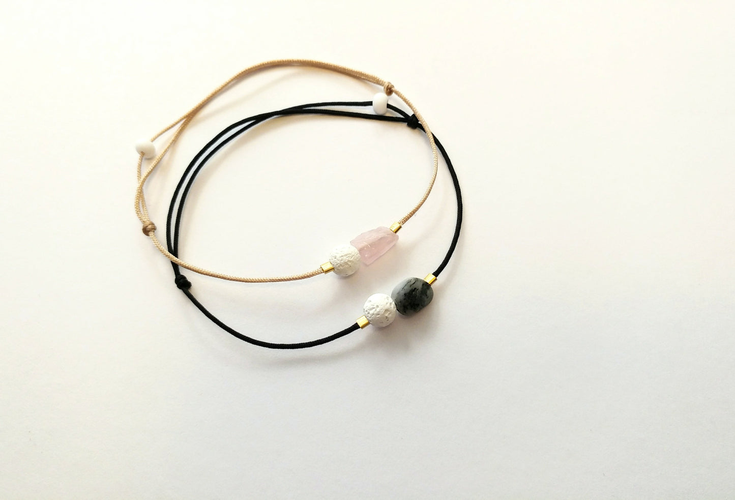 Natürliche Lava & Rosenquarz Armband - Aromatherapie Schmuck