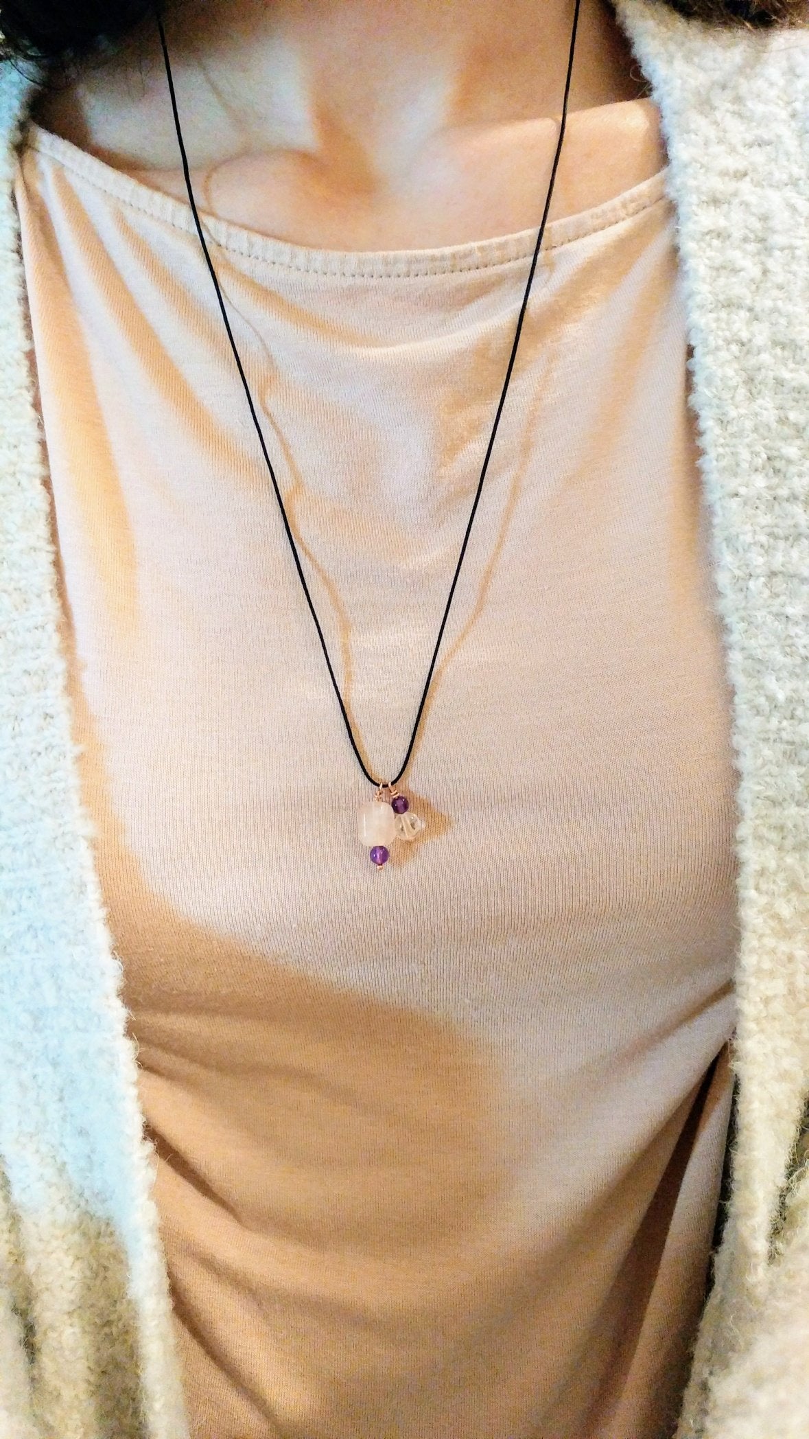 Goldenes Dreieck Halskette | Rosenquarz Bergkristall Amethyst