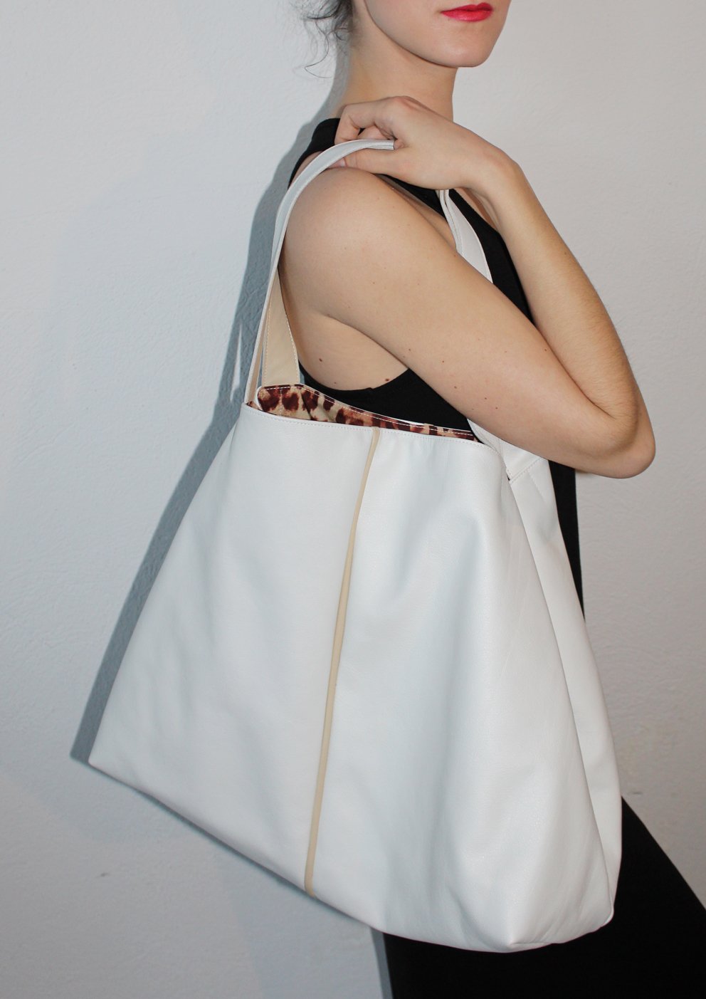XL Leder Shopper weiß "Trape"