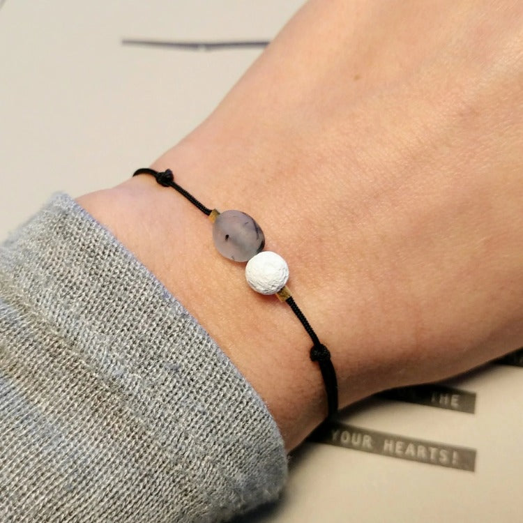 Turmalinquarz und Lava Aroma Armband schwarz weiß