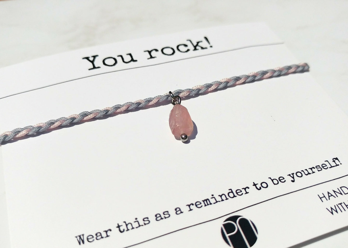 Rosenquarz Armband geflochten | rosa grau