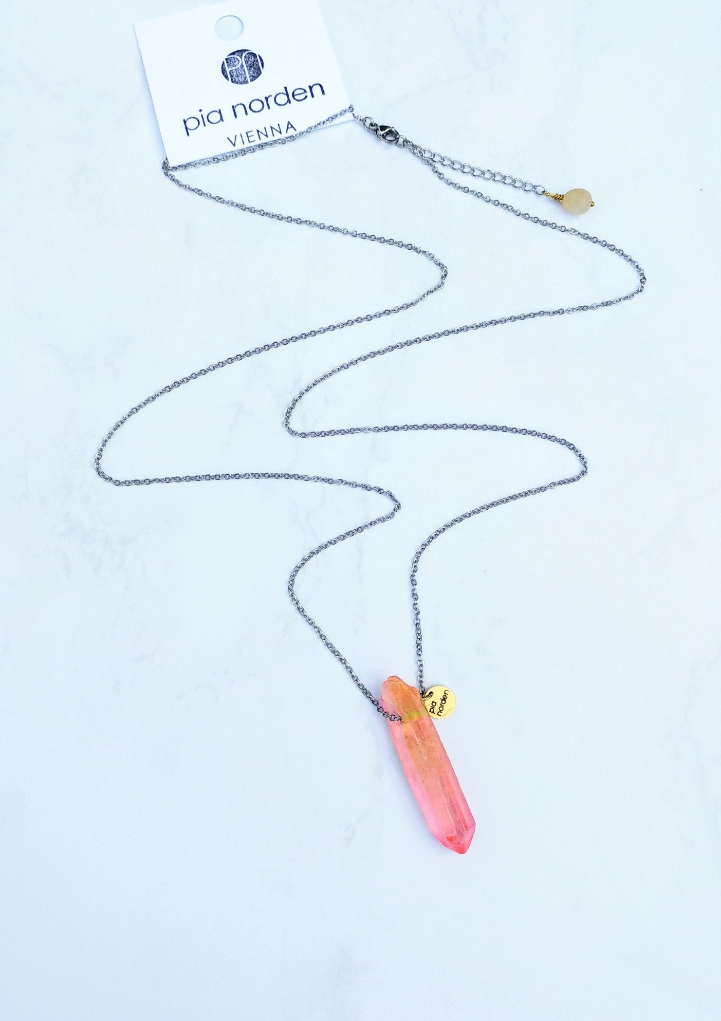 Rock crystal necklace | pink orange | silver gold | pia norden