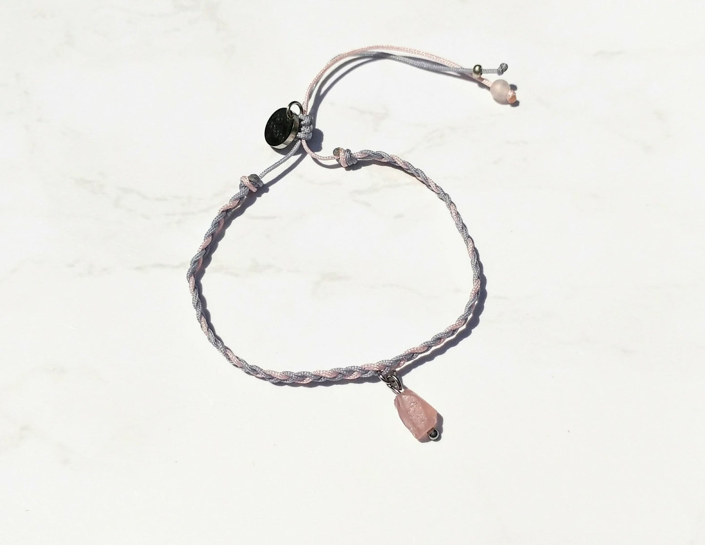 Rosenquarz Armband geflochten | rosa grau