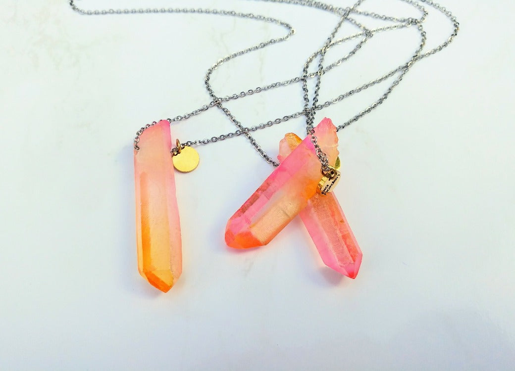 Lange Bergkristall Halskette in pink orange silber gold | pia norden