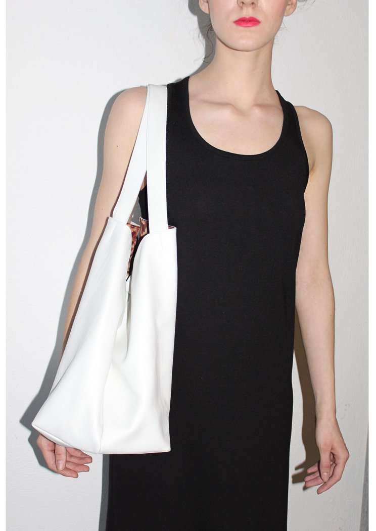 XL Leder Shopper weiß "Trape"