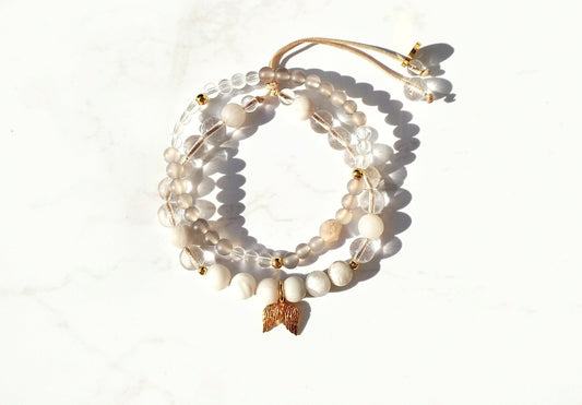 Goldene Engelsflügel Armband - Achat, Bergkristall, Sterlingsilber gold