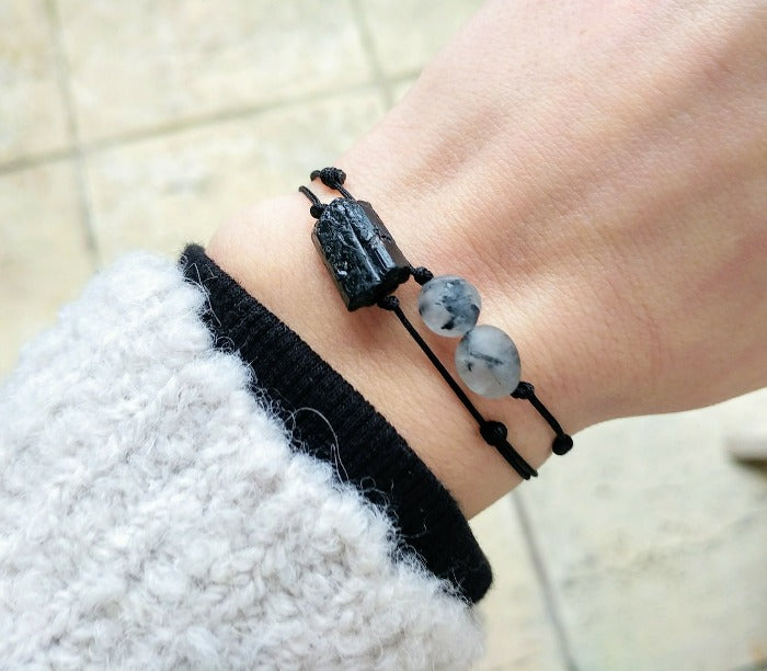Turmalinquarz & Bergkristall Armband | minimalistisches Edelsteinarmband