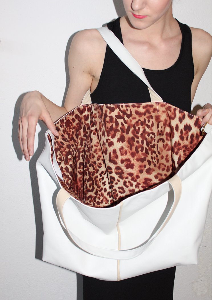 XL Leder Shopper weiß "Trape"