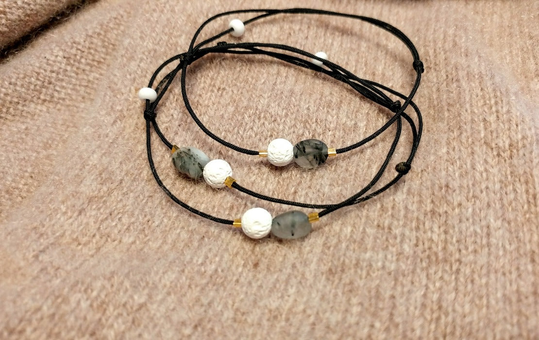 Turmalinquarz und Lava Aroma Armband schwarz weiß