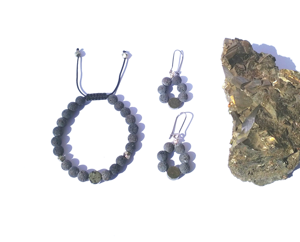 Lava Diffuser Earrings with Pyrite for Essential Oils