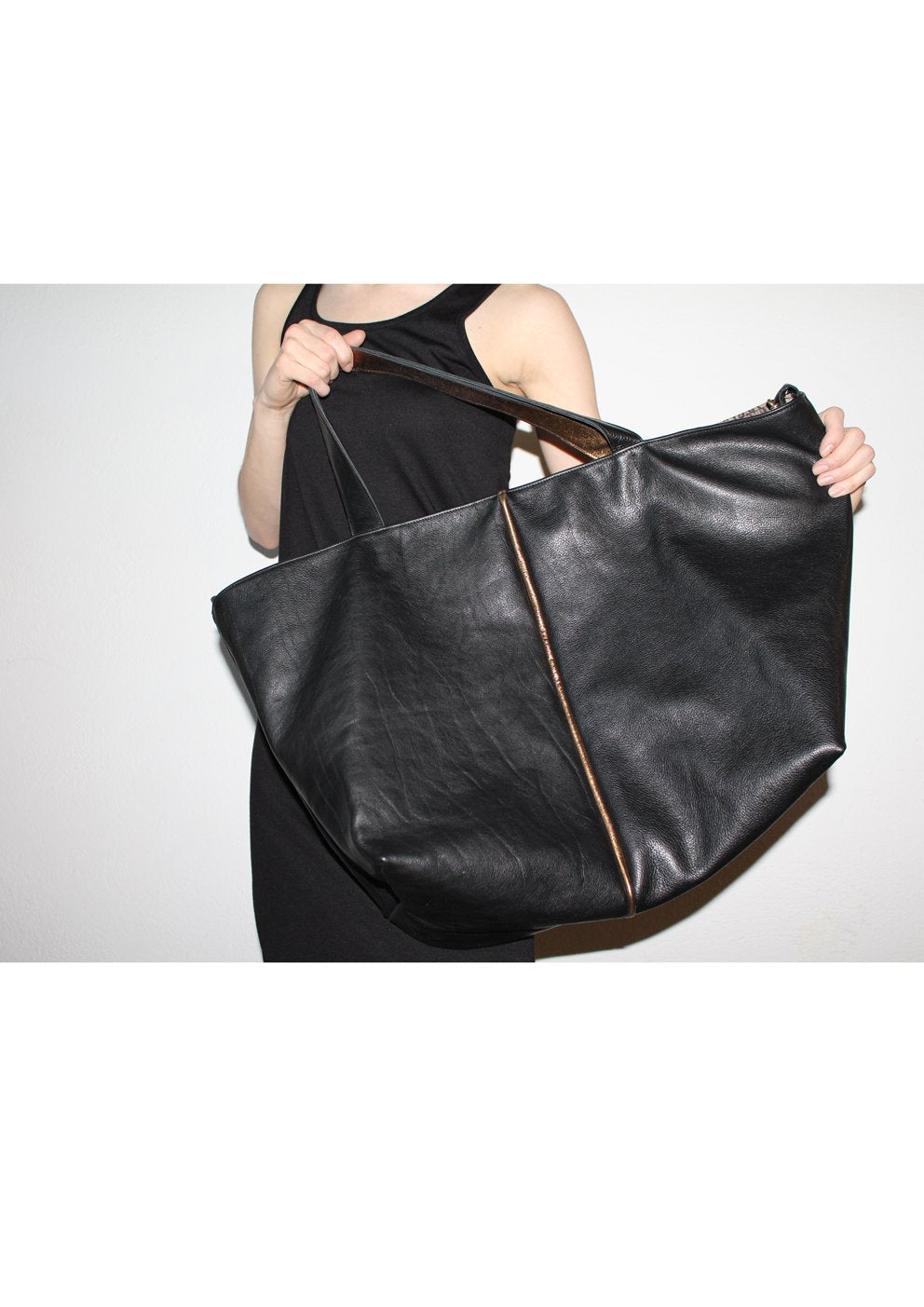 XL Leder Shopper schwarz bronze "Trape"