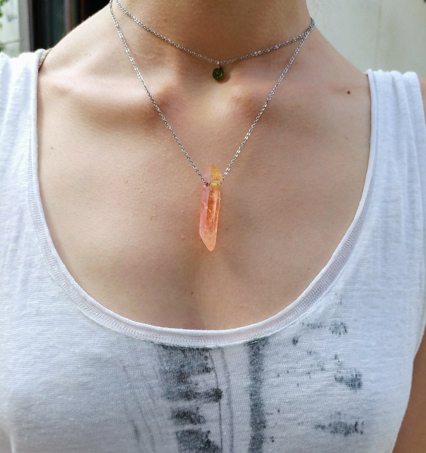 Rock crystal necklace | pink orange | silver gold | pia norden