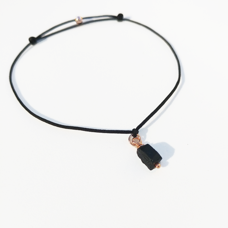 Zartes Schwarzer Turmalin Armband mit Roségold